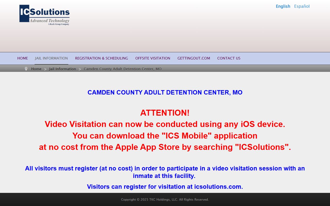 Camden County Detention Center ICSolutions video visitation portal